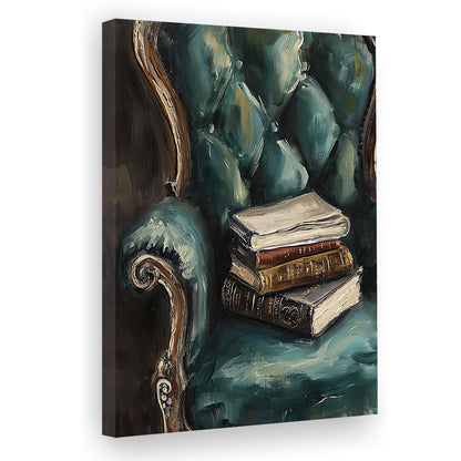 Moody Vintage Books Oil Painting,Vintage Antique Print, Canvas Print Wall Art, Wall Decor, Painting Canvas