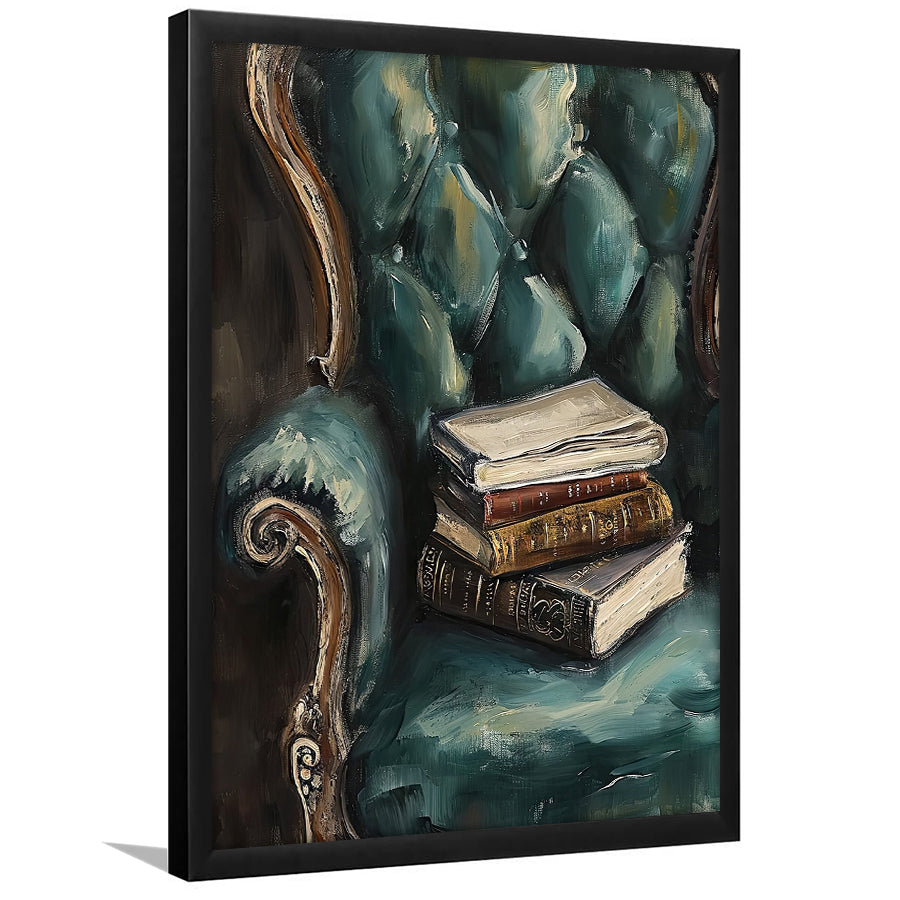 Moody Vintage Books Oil Painting,Vintage Antique Print, Framed Art Print Wall Decor, Picture Framed