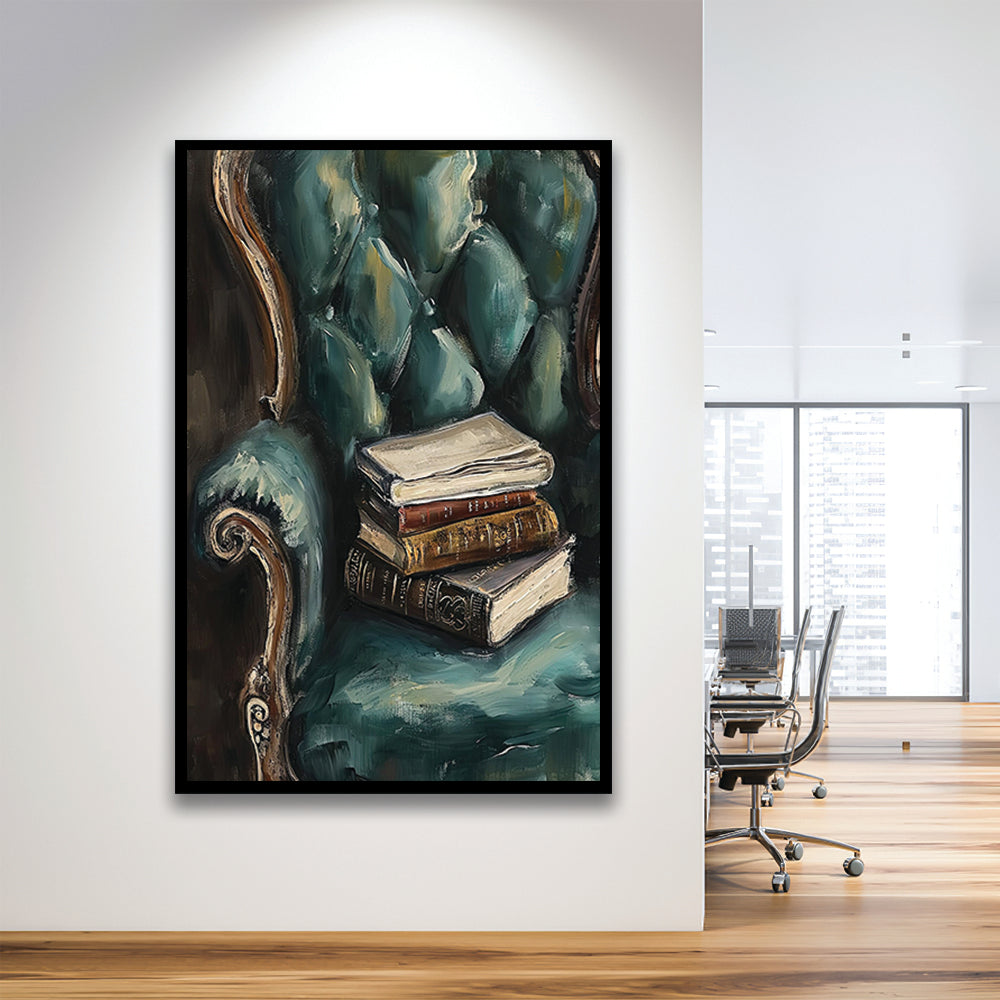Moody Vintage Books Oil Painting,Vintage Antique Print, Framed Art Print Wall Decor, Picture Framed