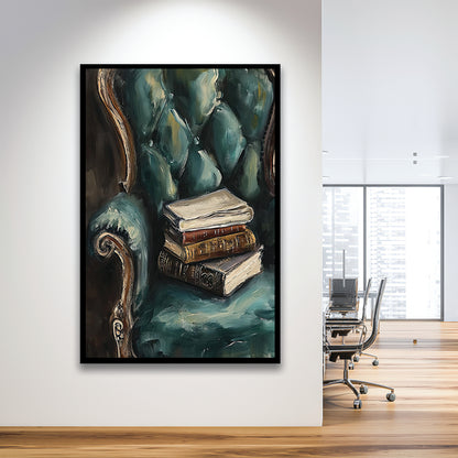 Moody Vintage Books Oil Painting,Vintage Antique Print, Framed Art Print Wall Decor, Picture Framed