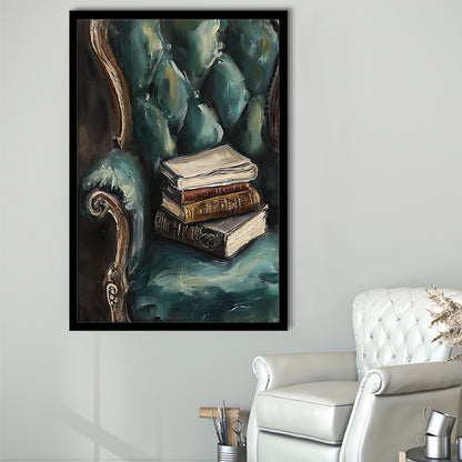 Moody Vintage Books Oil Painting,Vintage Antique Print, Framed Art Print Wall Decor, Picture Framed