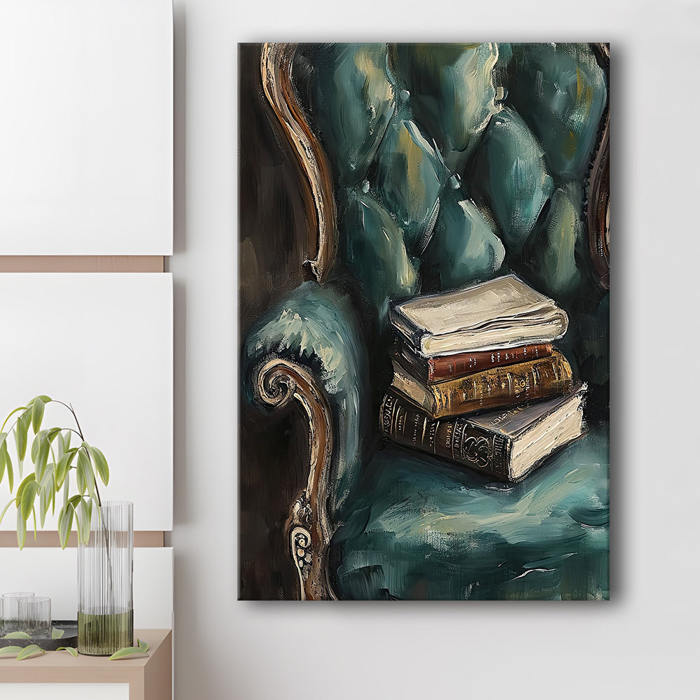 Moody Vintage Books Oil Painting,Vintage Antique Print, Canvas Print Wall Art, Wall Decor, Painting Canvas