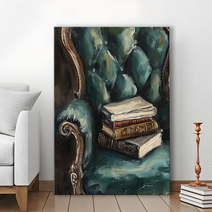 Moody Vintage Books Oil Painting,Vintage Antique Print, Canvas Print Wall Art, Wall Decor, Painting Canvas