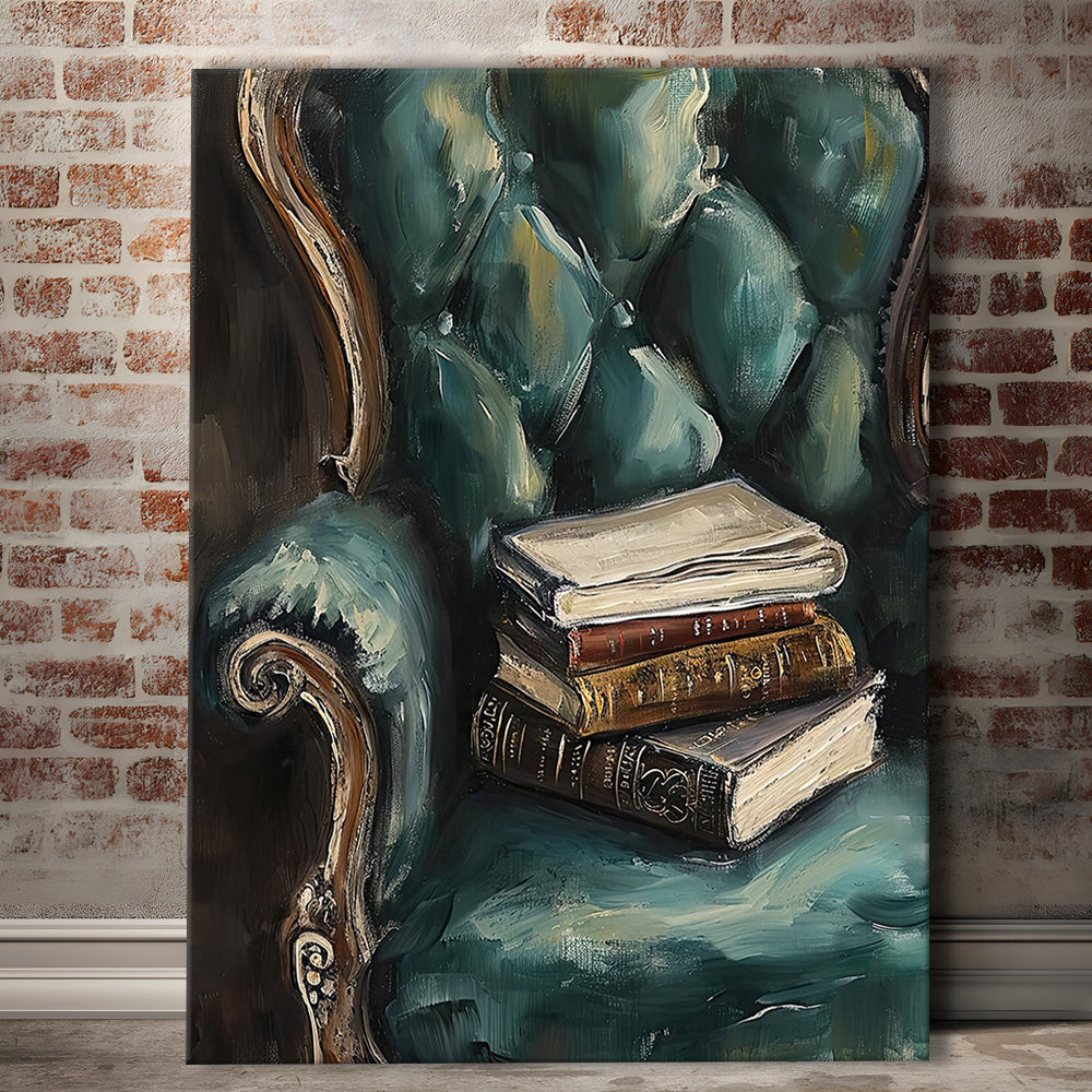 Moody Vintage Books Oil Painting,Vintage Antique Print, Canvas Print Wall Art, Wall Decor, Painting Canvas