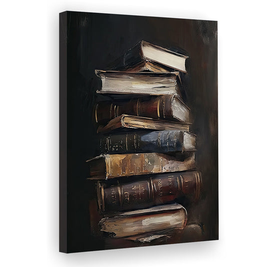 Moody Vintage Books Oil Painting,Vintage Print,Cottagecore,Library Decor, Canvas Print Wall Art, Wall Decor, Painting Canvas