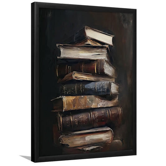 Moody Vintage Books Oil Painting,Vintage Print,Cottagecore,Library Decor, Framed Art Print Wall Decor, Picture Framed