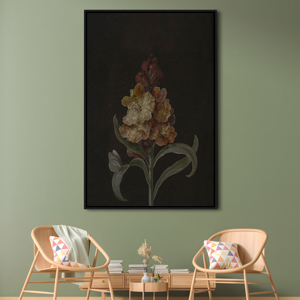 Moody Vintage Dark Academia Flower Print Dark Floral Still Life Oil Painting Antique Instant Framed Canvas Print Wall Art