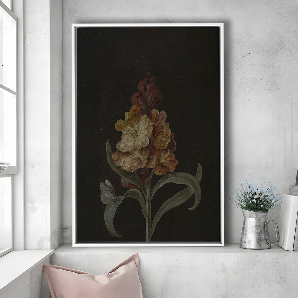Moody Vintage Dark Academia Flower Print Dark Floral Still Life Oil Painting Antique Instant Framed Canvas Print Wall Art