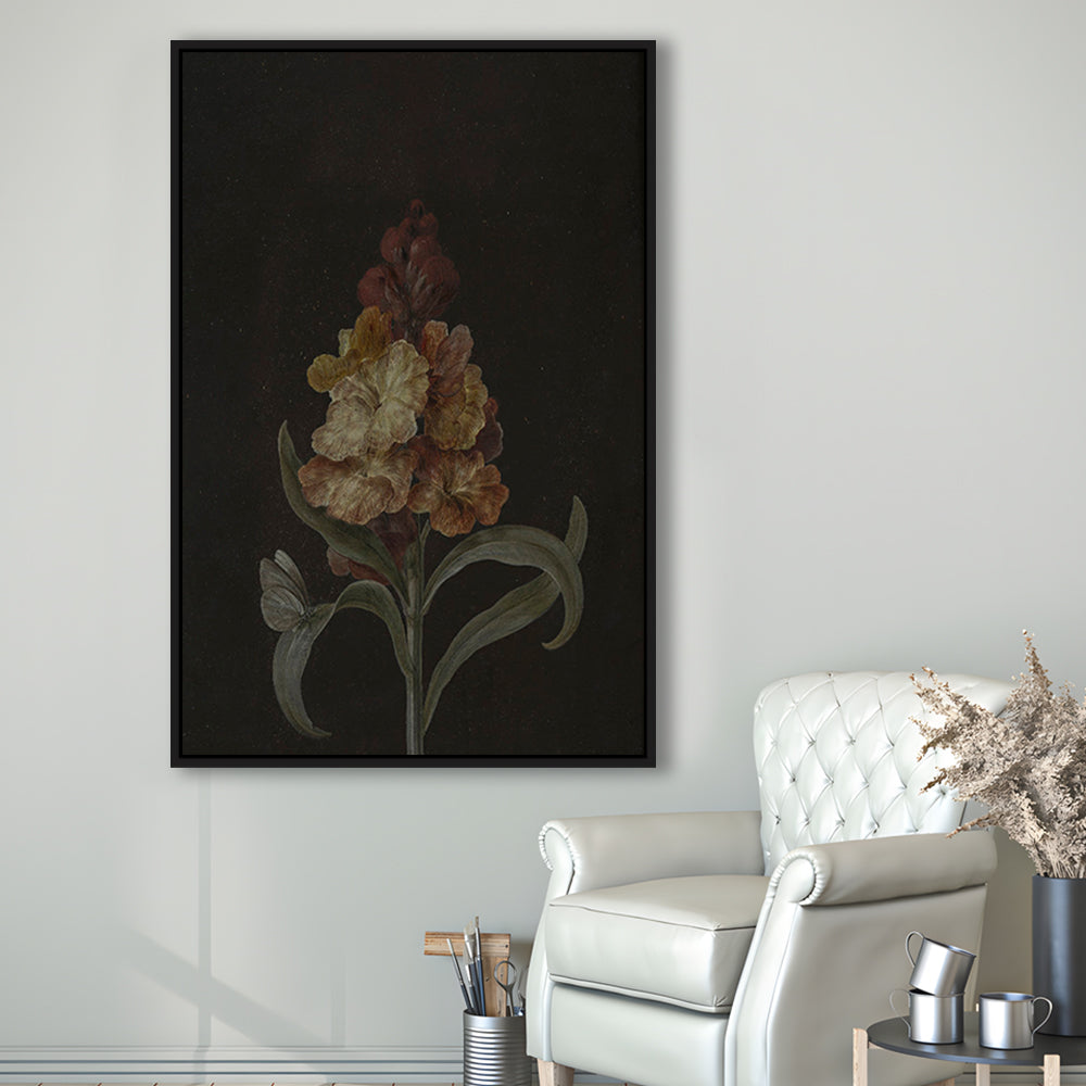Moody Vintage Dark Academia Flower Print Dark Floral Still Life Oil Painting Antique Instant Framed Canvas Print Wall Art