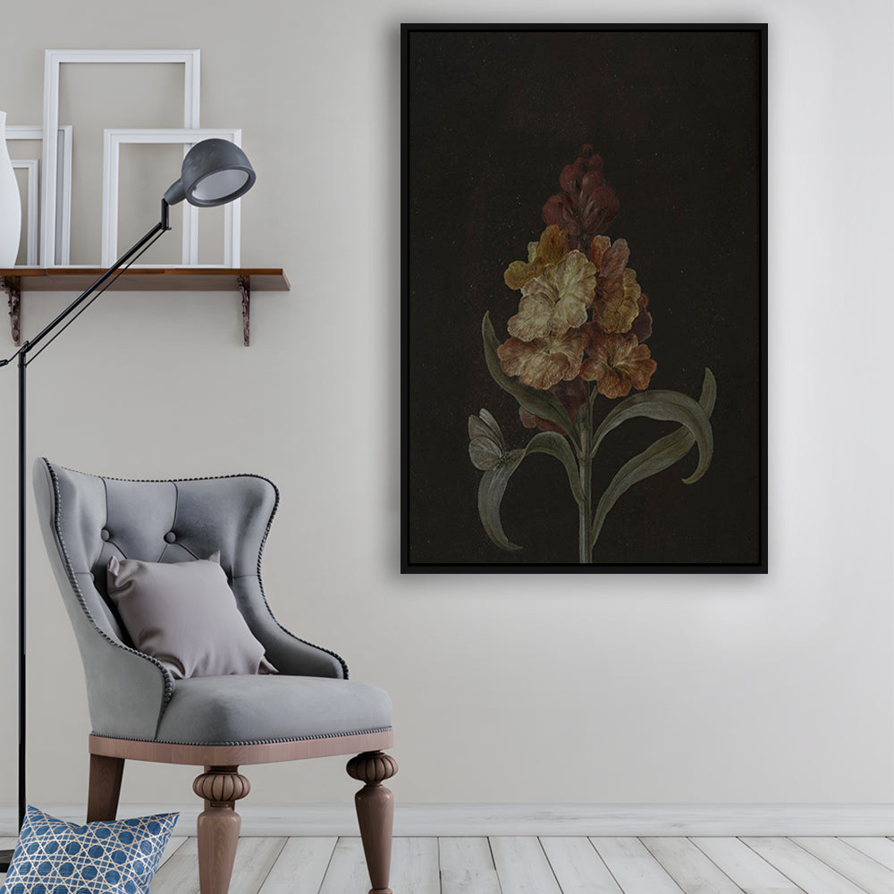 Moody Vintage Dark Academia Flower Print Dark Floral Still Life Oil Painting Antique Instant Framed Canvas Print Wall Art