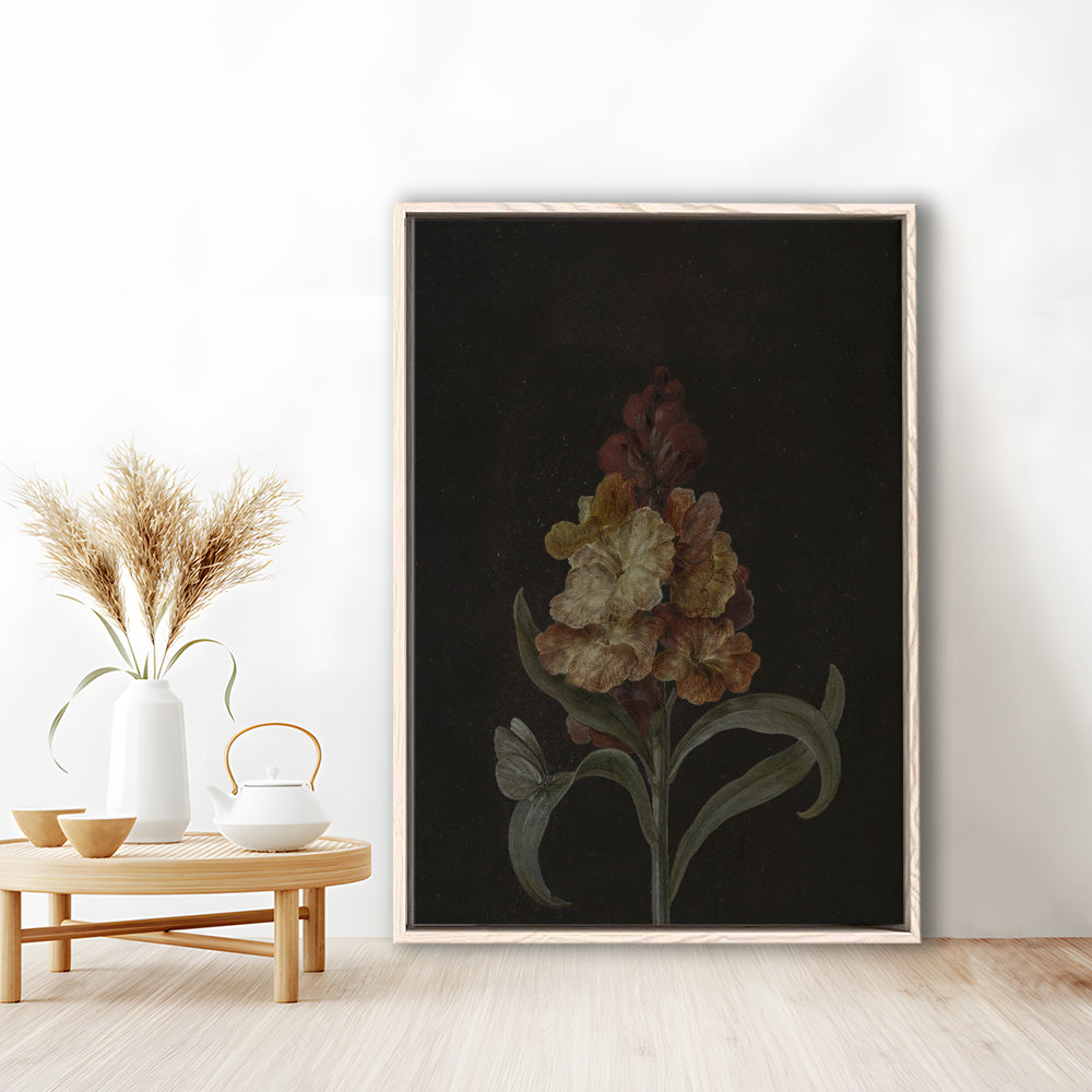 Moody Vintage Dark Academia Flower Print Dark Floral Still Life Oil Painting Antique Instant Framed Canvas Print Wall Art