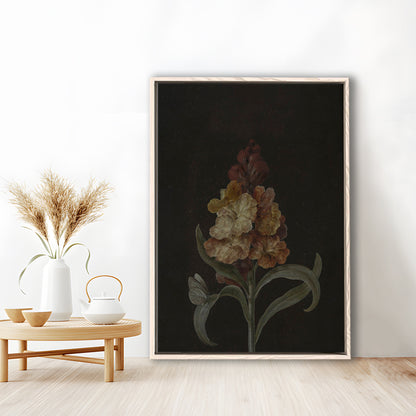 Moody Vintage Dark Academia Flower Print Dark Floral Still Life Oil Painting Antique Instant Framed Canvas Print Wall Art
