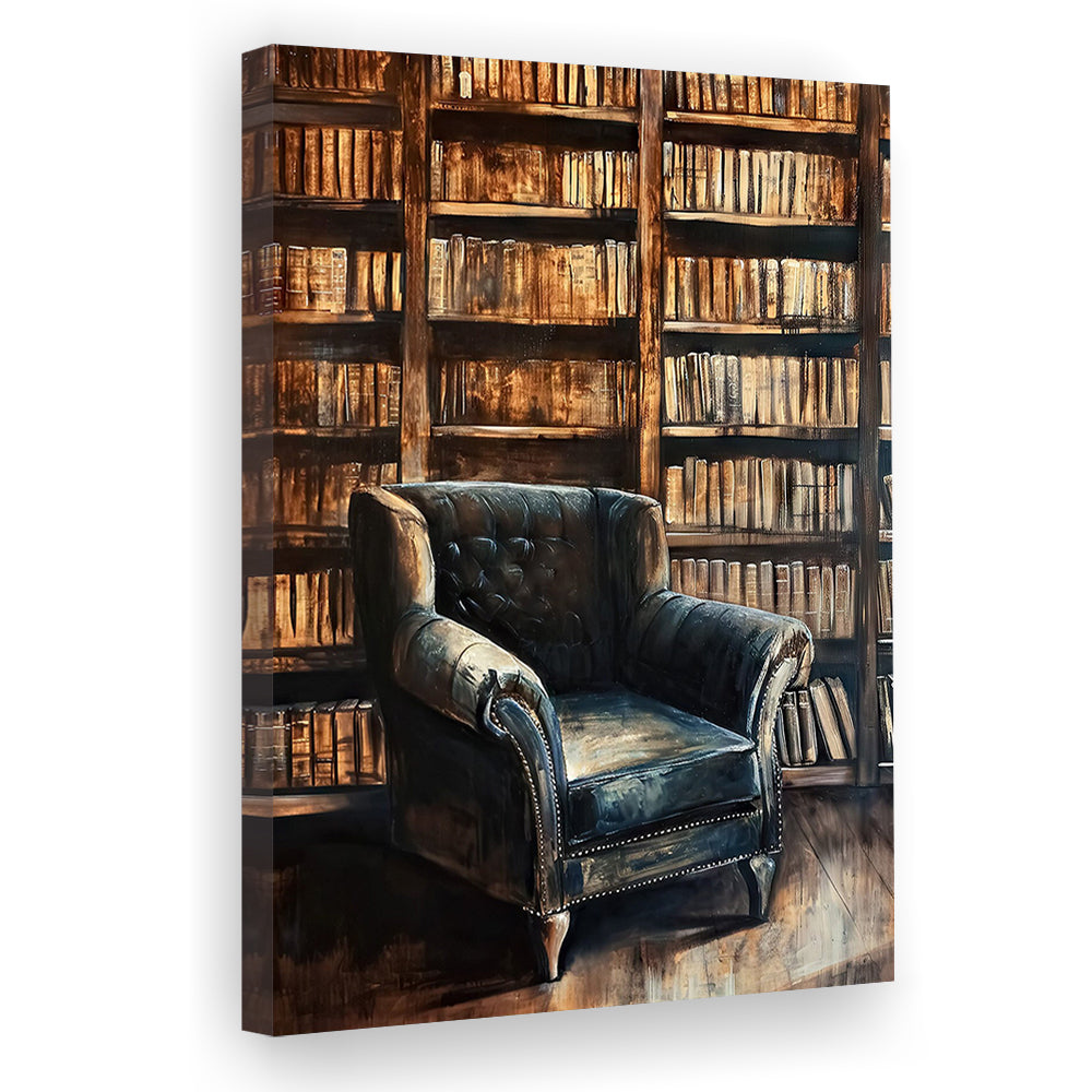 Moody Vintage Library Oil Painting Vintage Antique Print Books Art, Canvas Print Wall Art, Wall Decor, Painting Canvas