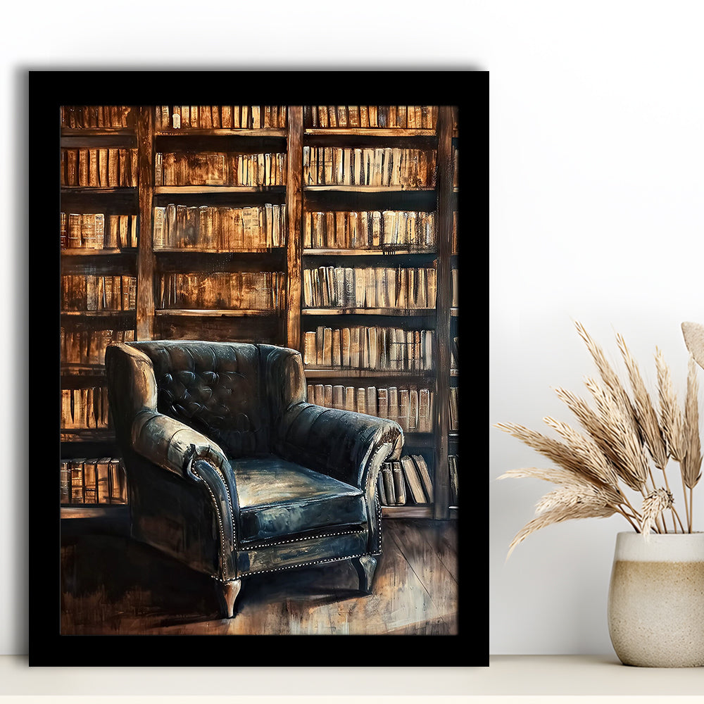 Moody Vintage Library Oil Painting Vintage Antique Print Books Art, Framed Art Print Wall Decor, Picture Framed