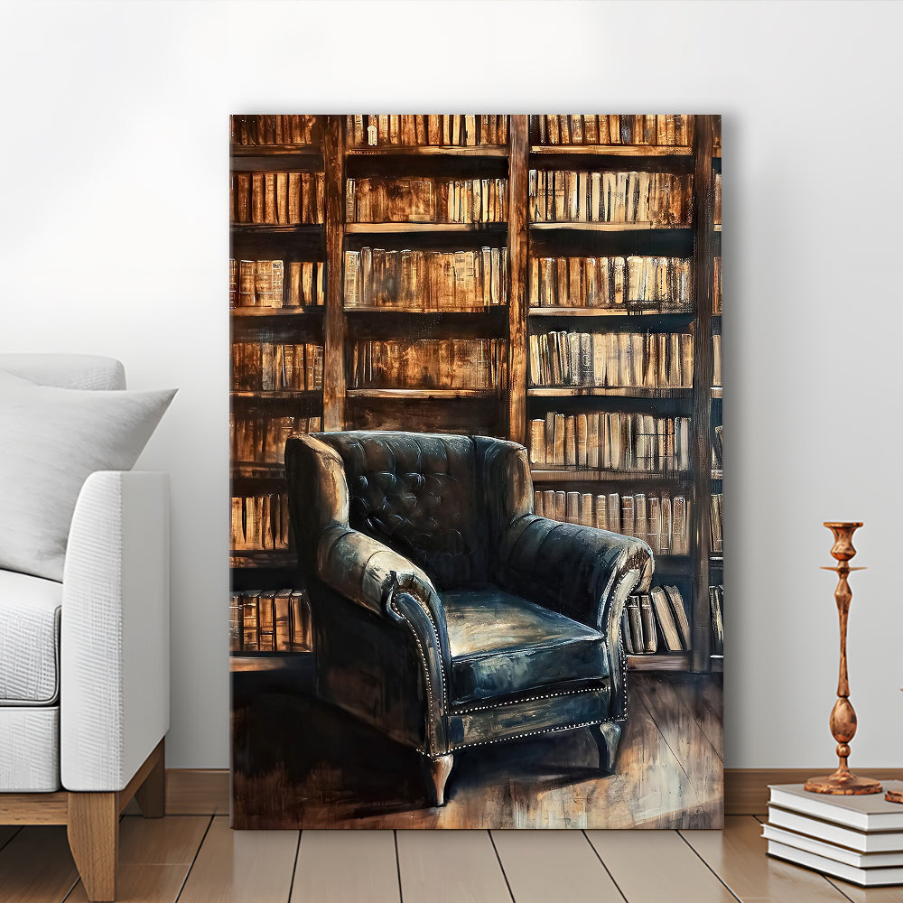 Moody Vintage Library Oil Painting Vintage Antique Print Books Art, Canvas Print Wall Art, Wall Decor, Painting Canvas
