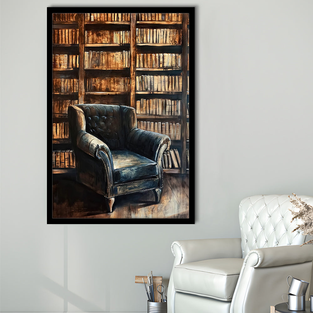 Moody Vintage Library Oil Painting Vintage Antique Print Books Art, Framed Art Print Wall Decor, Picture Framed