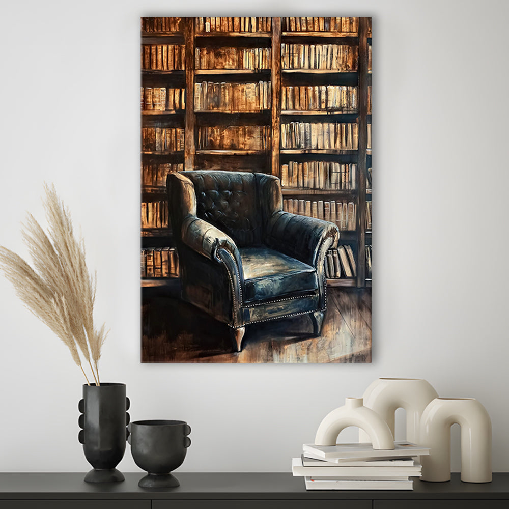 Moody Vintage Library Oil Painting Vintage Antique Print Books Art, Canvas Print Wall Art, Wall Decor, Painting Canvas