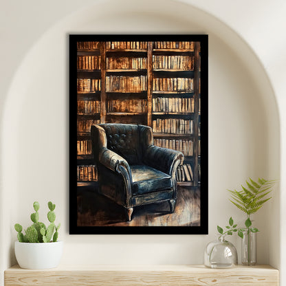 Moody Vintage Library Oil Painting Vintage Antique Print Books Art, Framed Art Print Wall Decor, Picture Framed