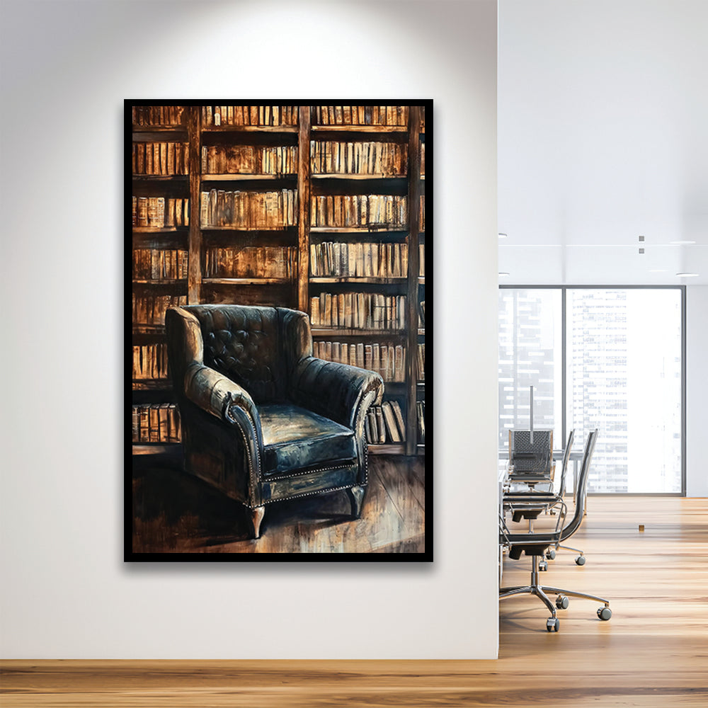 Moody Vintage Library Oil Painting Vintage Antique Print Books Art, Framed Art Print Wall Decor, Picture Framed