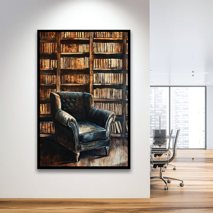 Moody Vintage Library Oil Painting Vintage Antique Print Books Art, Framed Art Print Wall Decor, Picture Framed