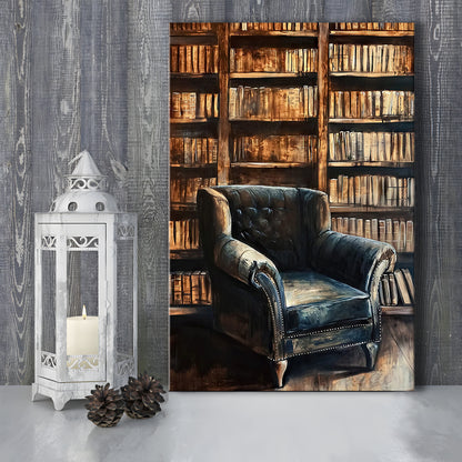 Moody Vintage Library Oil Painting Vintage Antique Print Books Art, Canvas Print Wall Art, Wall Decor, Painting Canvas