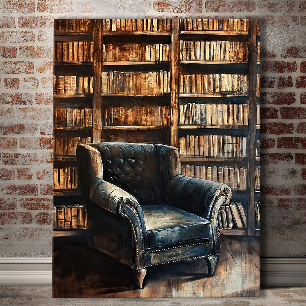 Moody Vintage Library Oil Painting Vintage Antique Print Books Art, Canvas Print Wall Art, Wall Decor, Painting Canvas