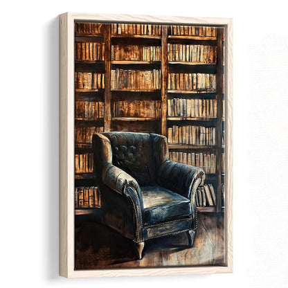 Moody Vintage Library Oil Painting Vintage Antique Print Books Art, Framed Canvas Print Wall Art, Floating Frame