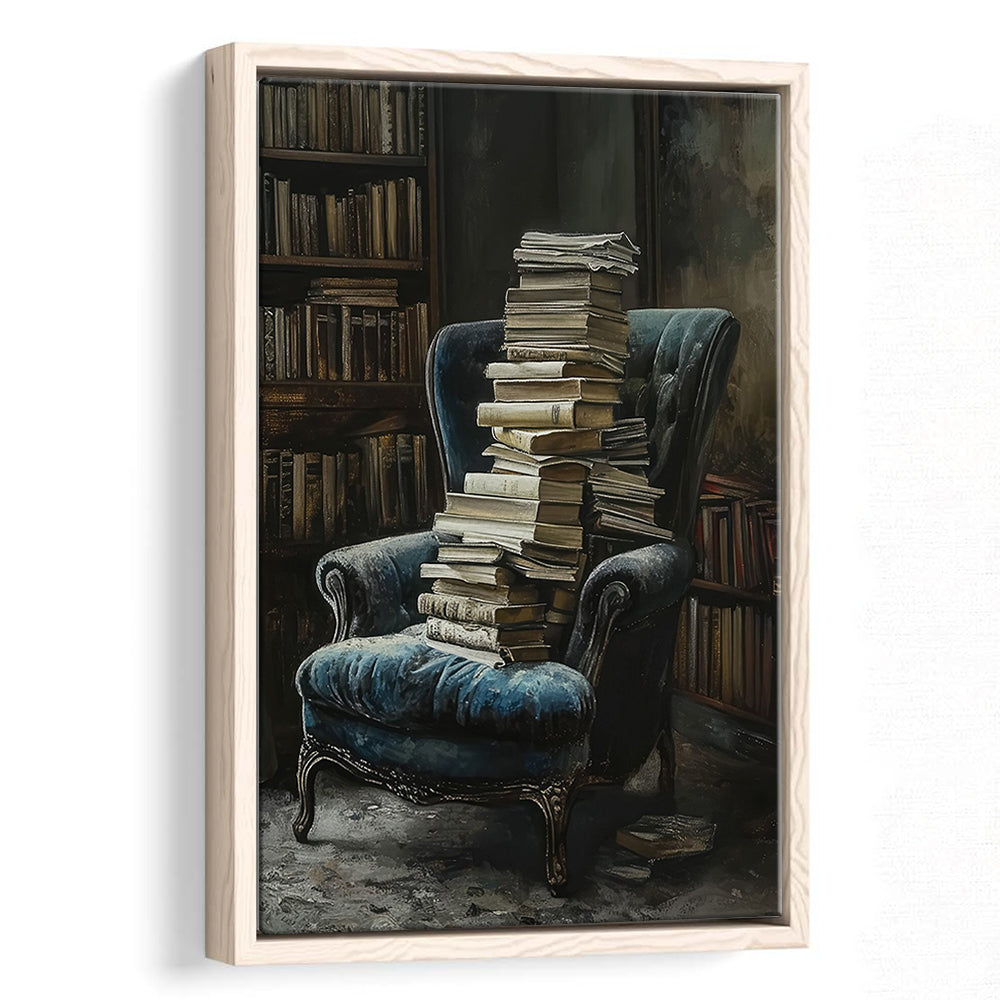 Moody Vintage Library Oil Painting Vintage Antique Print, Framed Canvas Print Wall Art, Floating Frame