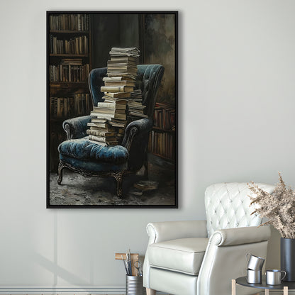Moody Vintage Library Oil Painting Vintage Antique Print, Framed Canvas Print Wall Art, Floating Frame