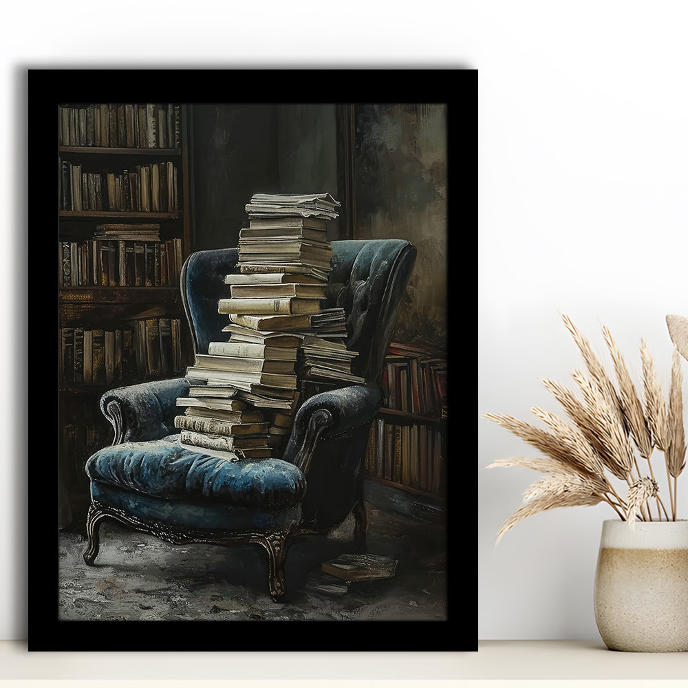 Moody Vintage Library Oil Painting Vintage Antique Print, Framed Art Print Wall Decor, Picture Framed