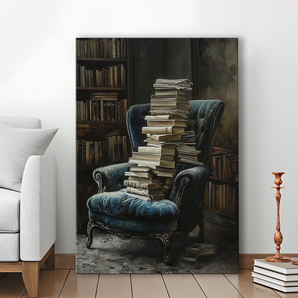 Moody Vintage Library Oil Painting Vintage Antique Print, Canvas Print Wall Art, Wall Decor, Painting Canvas