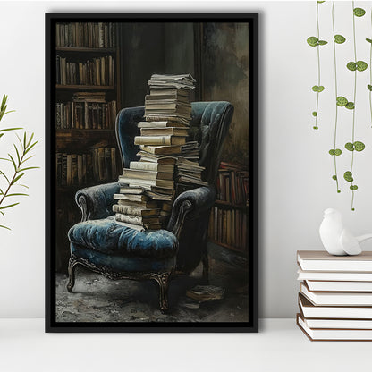 Moody Vintage Library Oil Painting Vintage Antique Print, Framed Canvas Print Wall Art, Floating Frame
