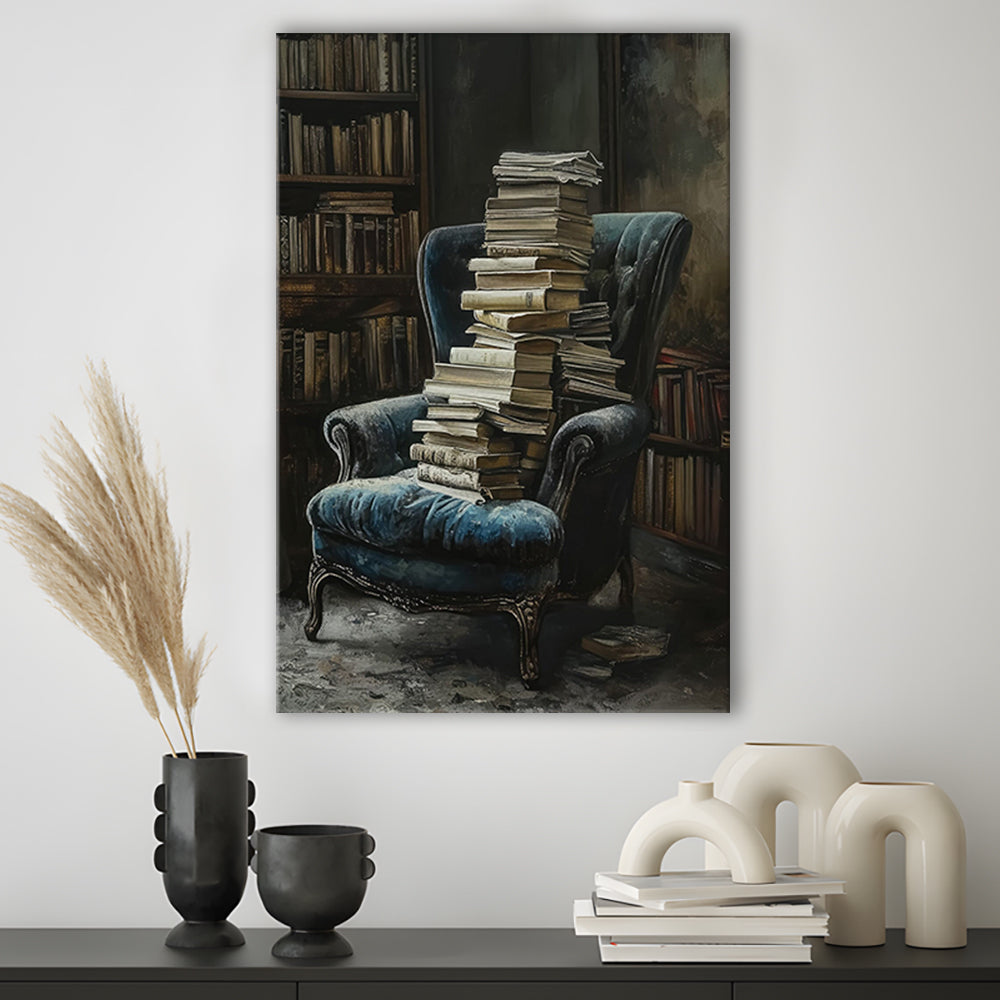 Moody Vintage Library Oil Painting Vintage Antique Print, Canvas Print Wall Art, Wall Decor, Painting Canvas