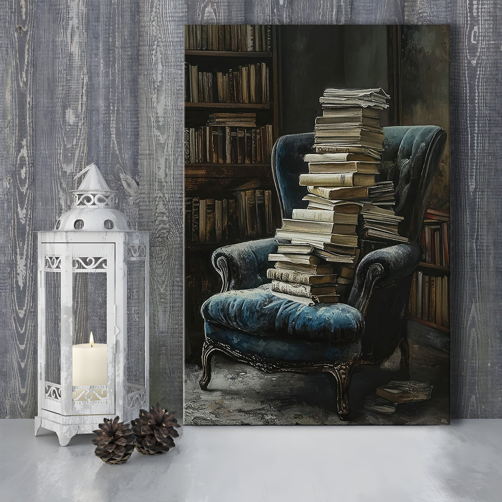 Moody Vintage Library Oil Painting Vintage Antique Print, Canvas Print Wall Art, Wall Decor, Painting Canvas