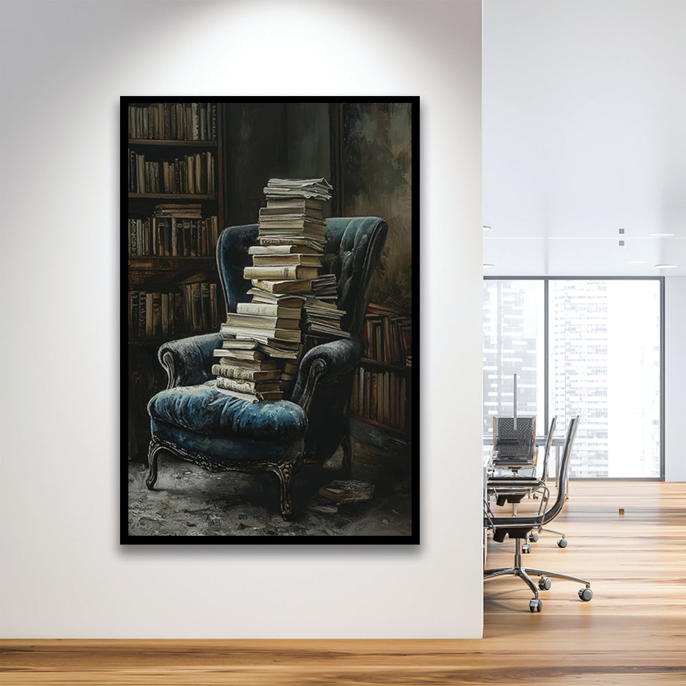 Moody Vintage Library Oil Painting Vintage Antique Print, Framed Art Print Wall Decor, Picture Framed