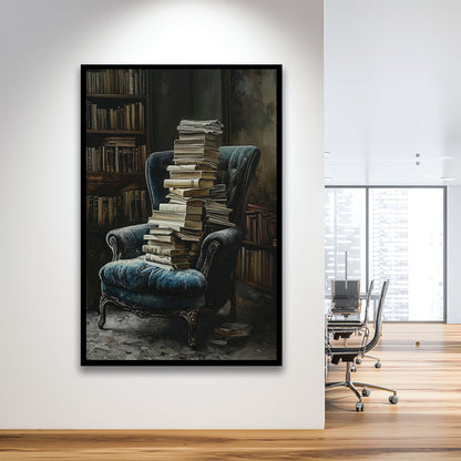 Moody Vintage Library Oil Painting Vintage Antique Print, Framed Art Print Wall Decor, Picture Framed