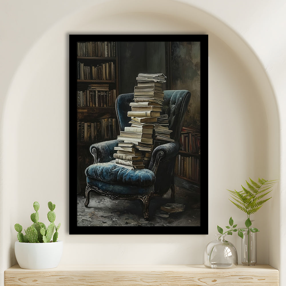 Moody Vintage Library Oil Painting Vintage Antique Print, Framed Art Print Wall Decor, Picture Framed