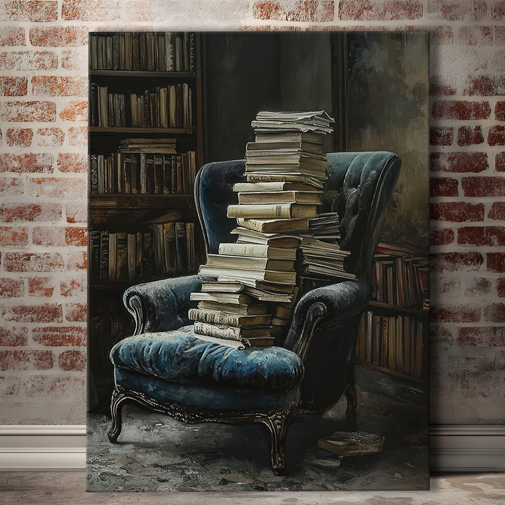 Moody Vintage Library Oil Painting Vintage Antique Print, Canvas Print Wall Art, Wall Decor, Painting Canvas