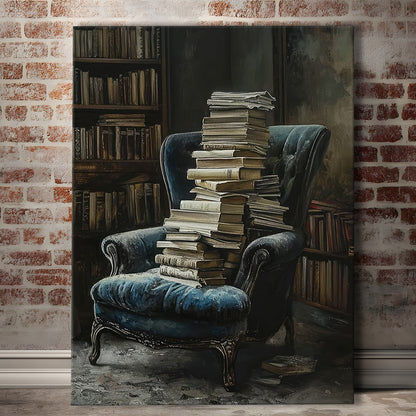 Moody Vintage Library Oil Painting Vintage Antique Print, Canvas Print Wall Art, Wall Decor, Painting Canvas