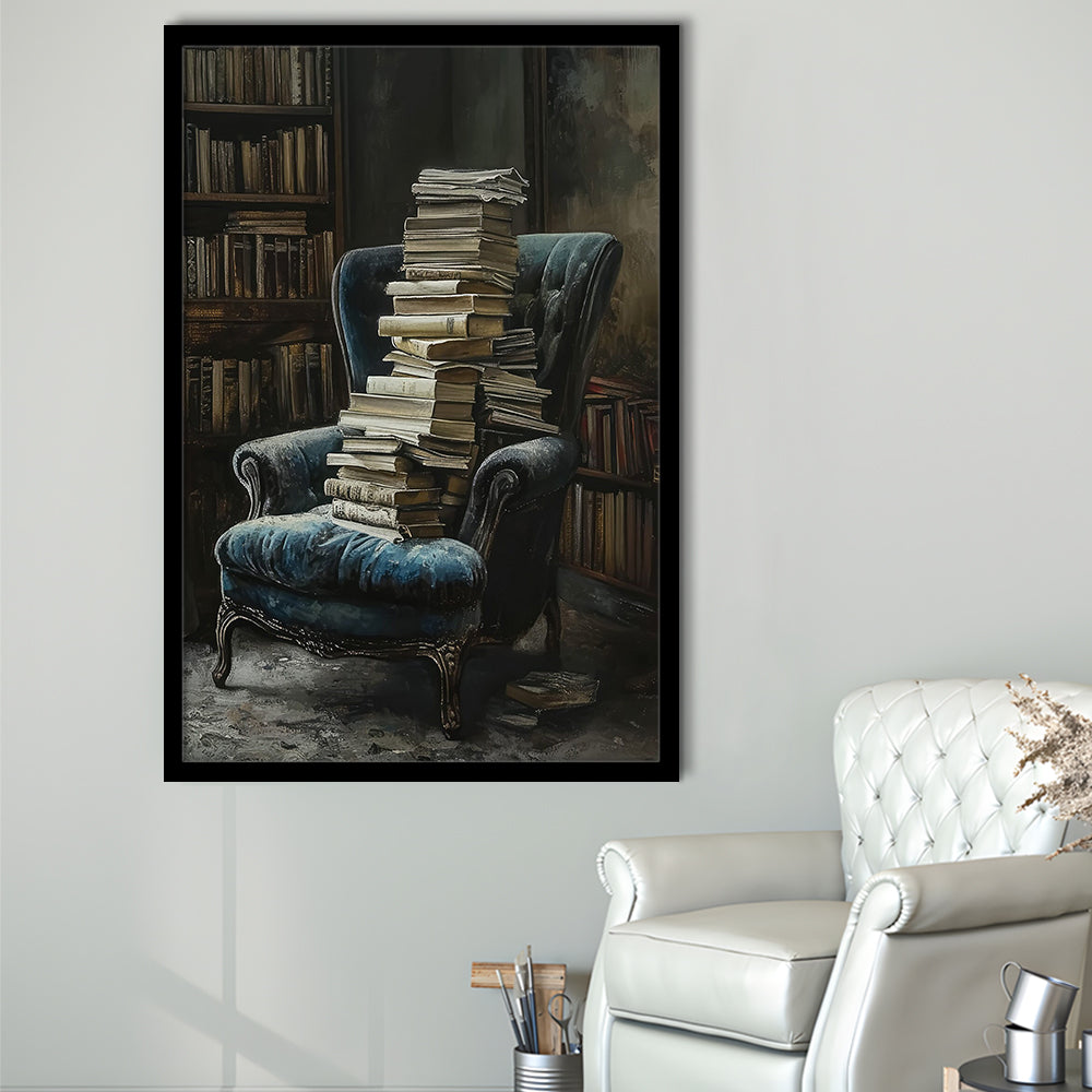 Moody Vintage Library Oil Painting Vintage Antique Print, Framed Art Print Wall Decor, Picture Framed