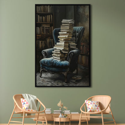 Moody Vintage Library Oil Painting Vintage Antique Print, Framed Canvas Print Wall Art, Floating Frame