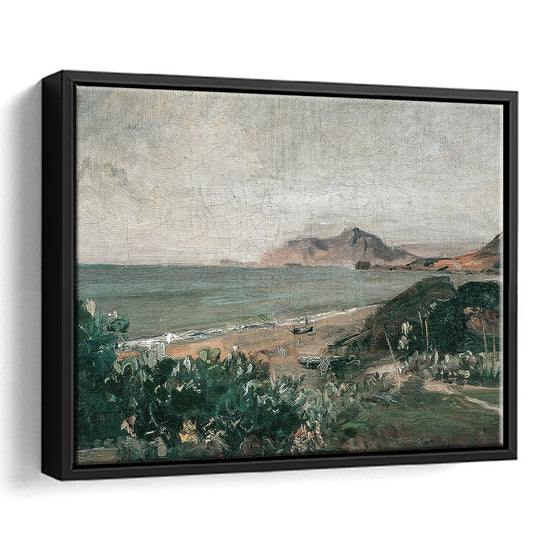 Moody Framed Canvas Print Wall Art, Coastal Home Decor Preppy Wall Art Vintage Seascape Oil Painting Gallery Wall Print