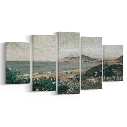 Moody Mixed Canvas Print Wall Art, Coastal Home Decor Preppy Wall Art Vintage Seascape Oil Painting Gallery Wall Print