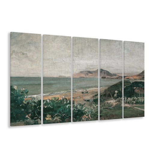 Moody 5 Panels Canvas Print Wall Art, Coastal Home Decor Preppy Wall Art Vintage Seascape Oil Painting Gallery Wall Print