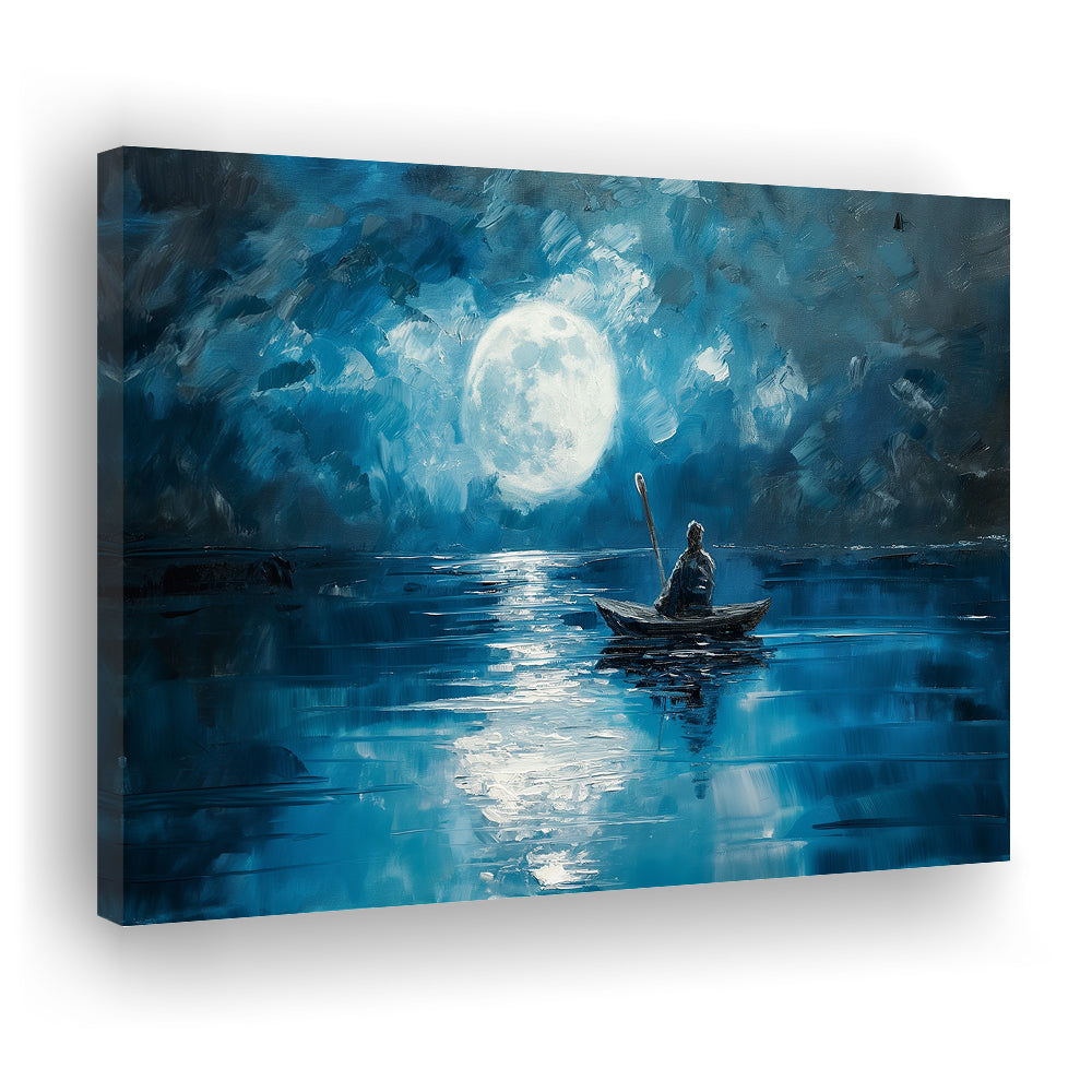 Moon Reflection On The Water DarkBlue, Canvas Art Decor Print, Painting Art, Canvas Print Wall Art Home Decor