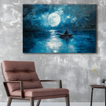 Moon Reflection On The Water DarkBlue, Canvas Art Decor Print, Painting Art, Canvas Print Wall Art Home Decor