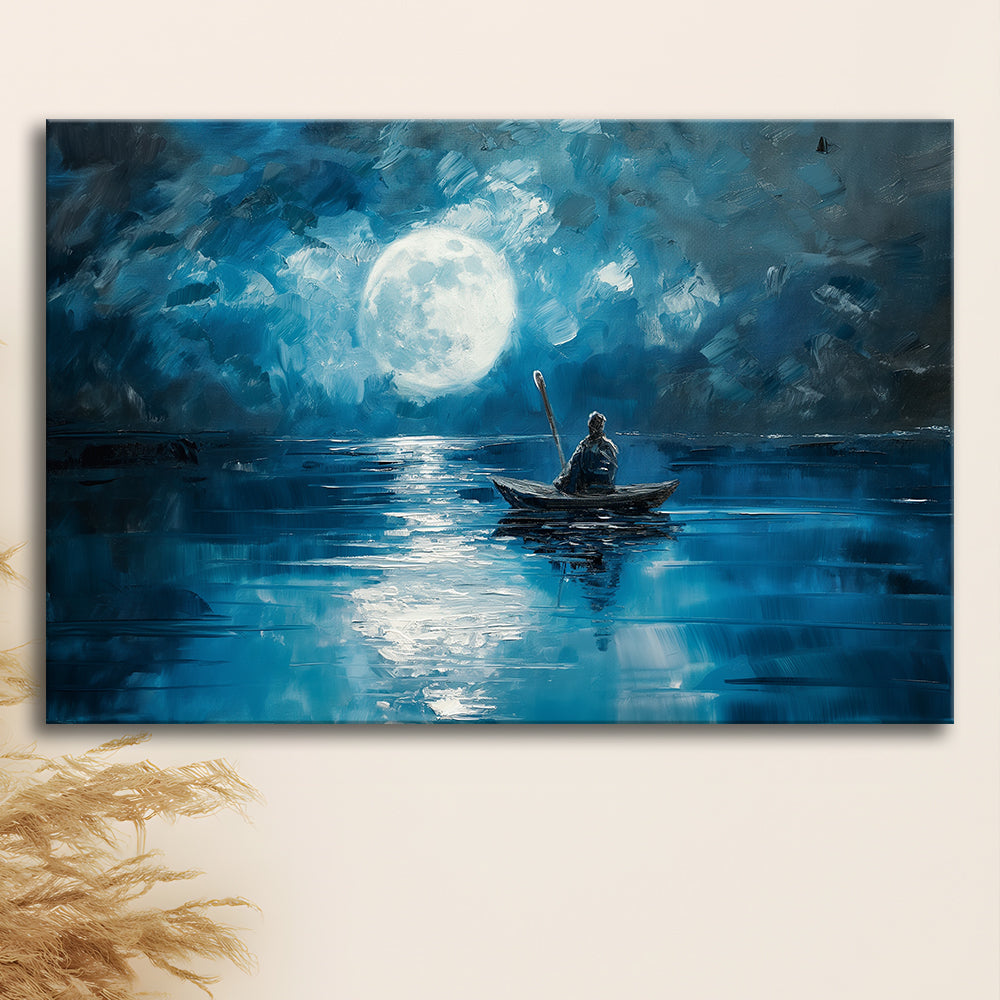 Moon Reflection On The Water DarkBlue, Canvas Art Decor Print, Painting Art, Canvas Print Wall Art Home Decor