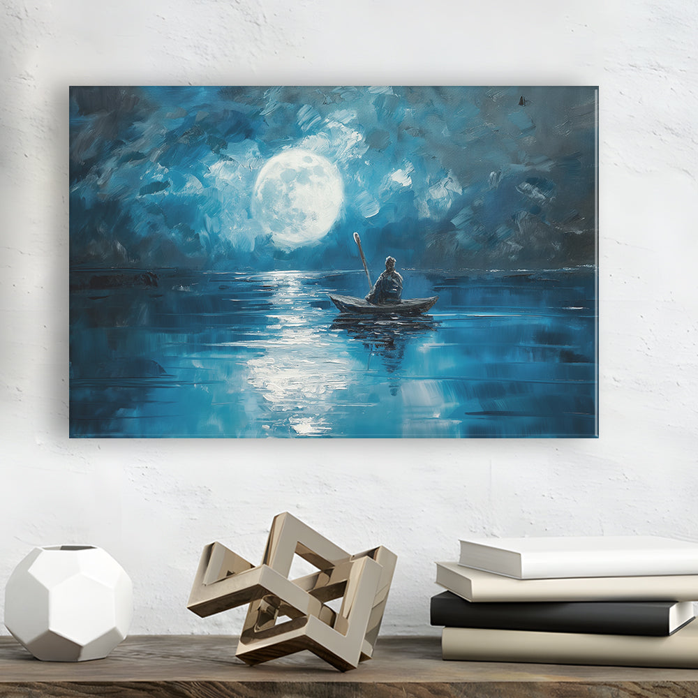 Moon Reflection On The Water DarkBlue, Canvas Art Decor Print, Painting Art, Canvas Print Wall Art Home Decor