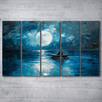 Moon Reflection On The Water DarkBlue, Canvas Art Print, Painting Art, Multi Panels Canvas Print Wall Art