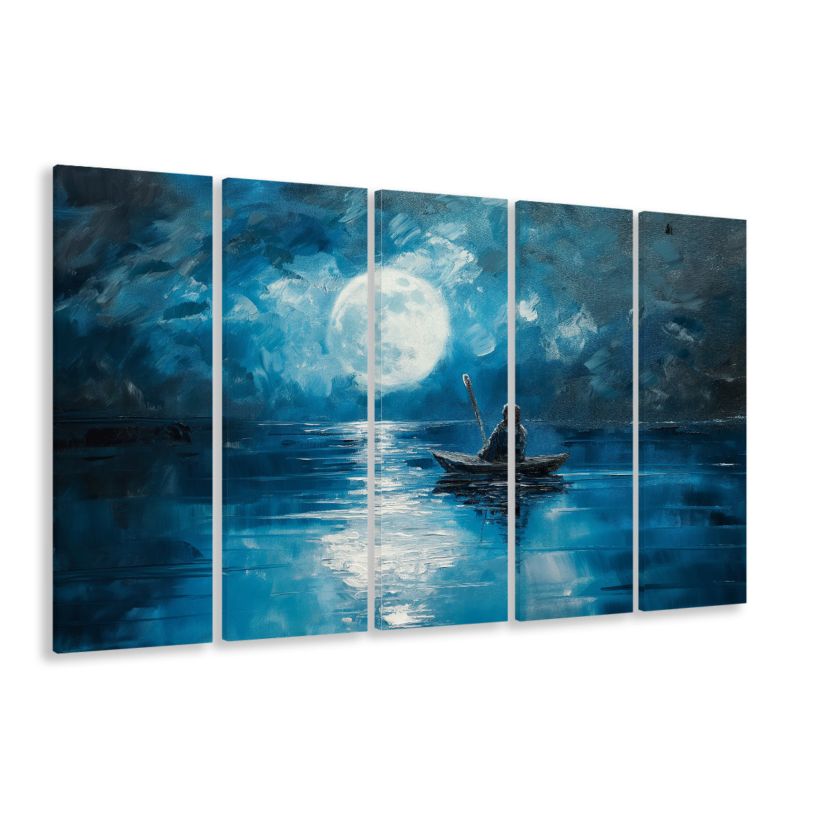 Moon Reflection On The Water DarkBlue, Canvas Art Print, Painting Art, Multi Panels Canvas Print Wall Art